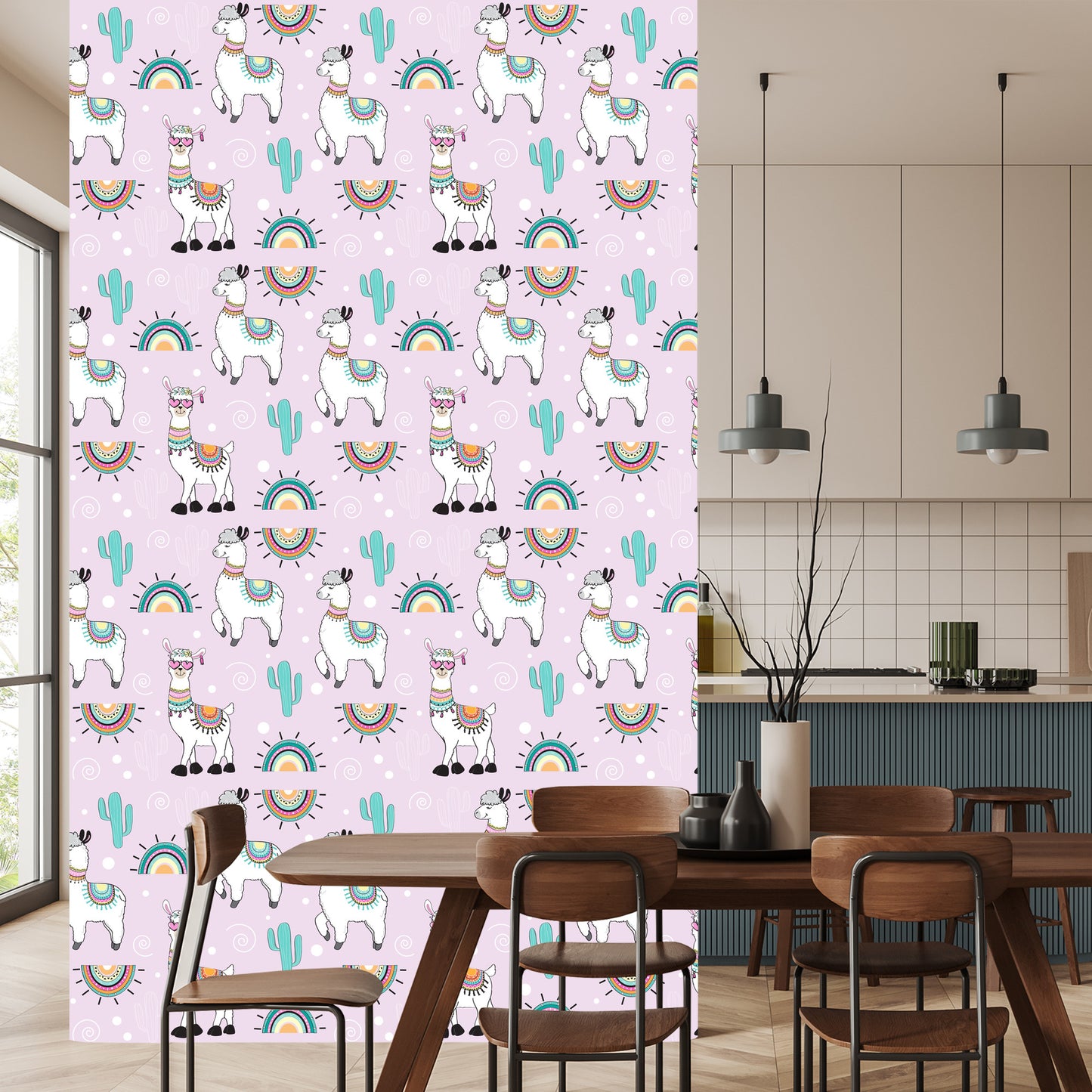 Wallpaper For Children's Room Lama Cacti Plants
