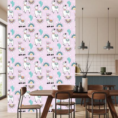 Wallpaper For Children's Room Lama Cacti Plants