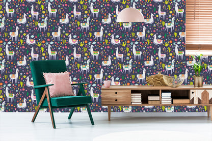 Wallpaper Cactus Plants Children's Room With Lamas