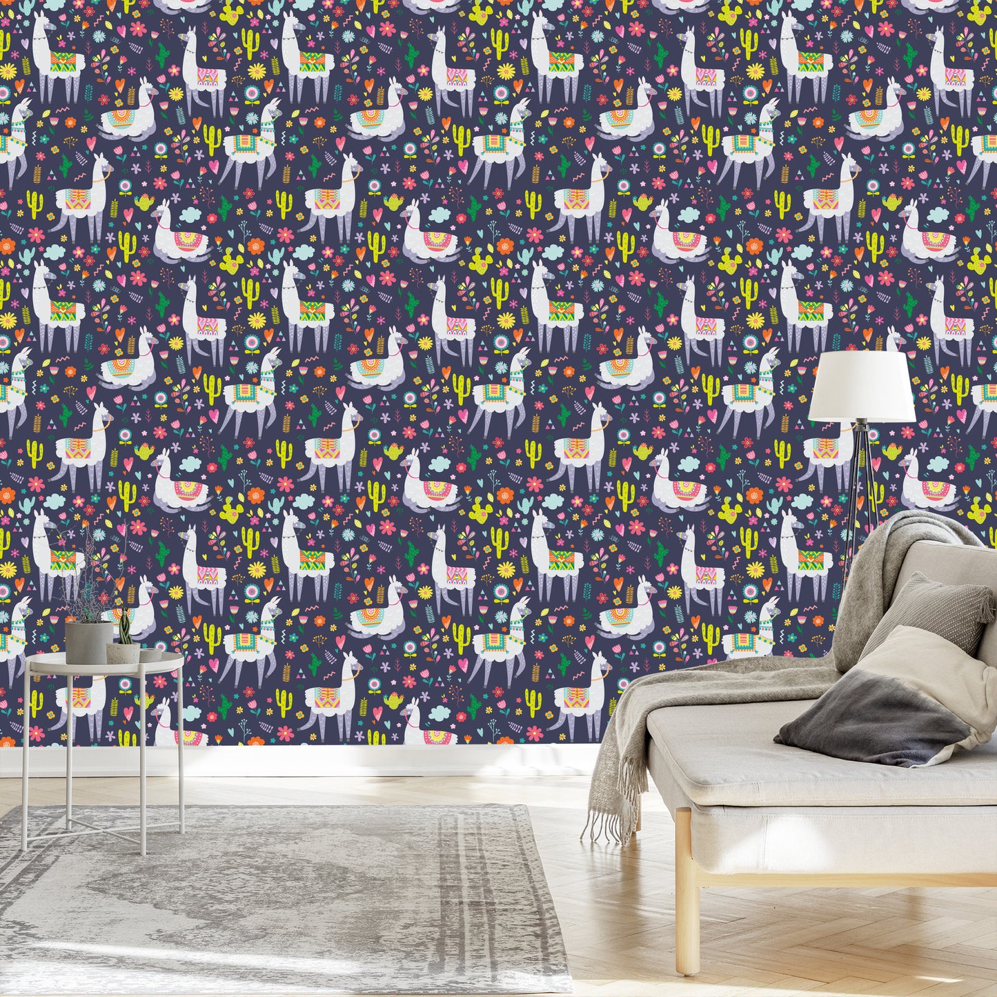 Wallpaper Cactus Plants Children's Room With Lamas