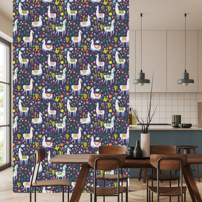 Wallpaper Cactus Plants Children's Room With Lamas