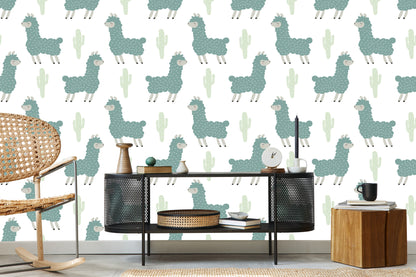 Wallpaper Lama Cacti Nature Children's Room