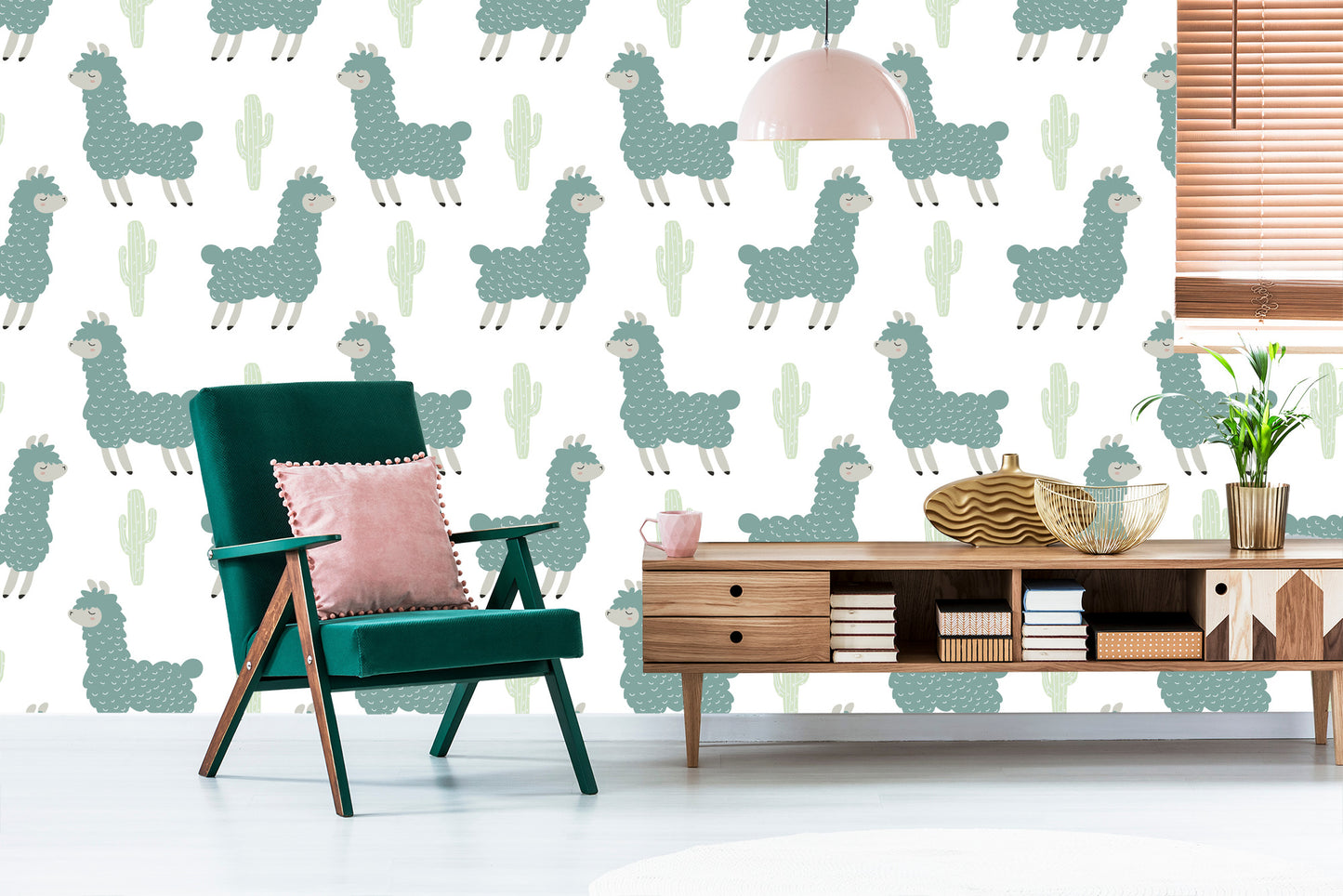 Wallpaper Lama Cacti Nature Children's Room
