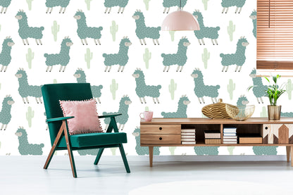 Wallpaper Lama Cacti Nature Children's Room