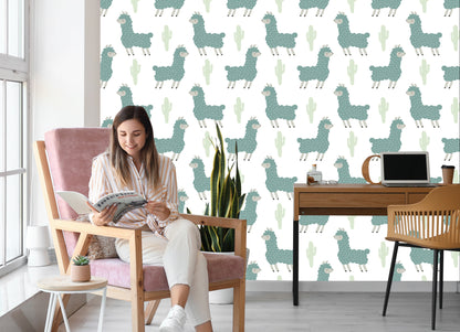 Wallpaper Lama Cacti Nature Children's Room