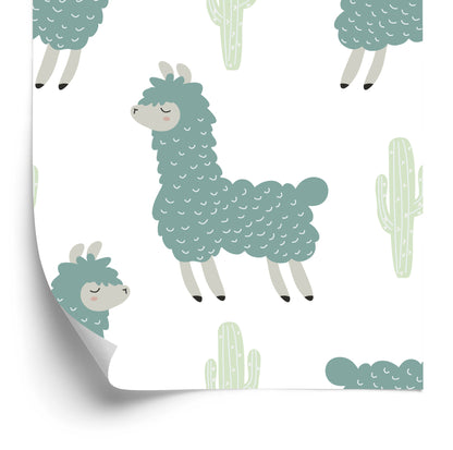 Wallpaper Lama Cacti Nature Children's Room