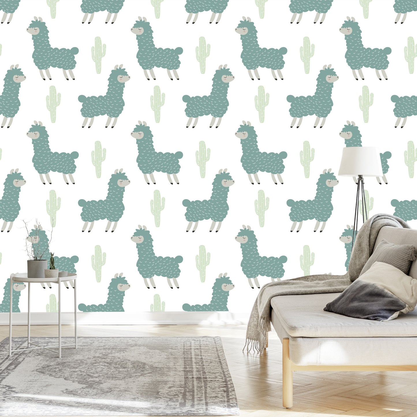 Wallpaper Lama Cacti Nature Children's Room