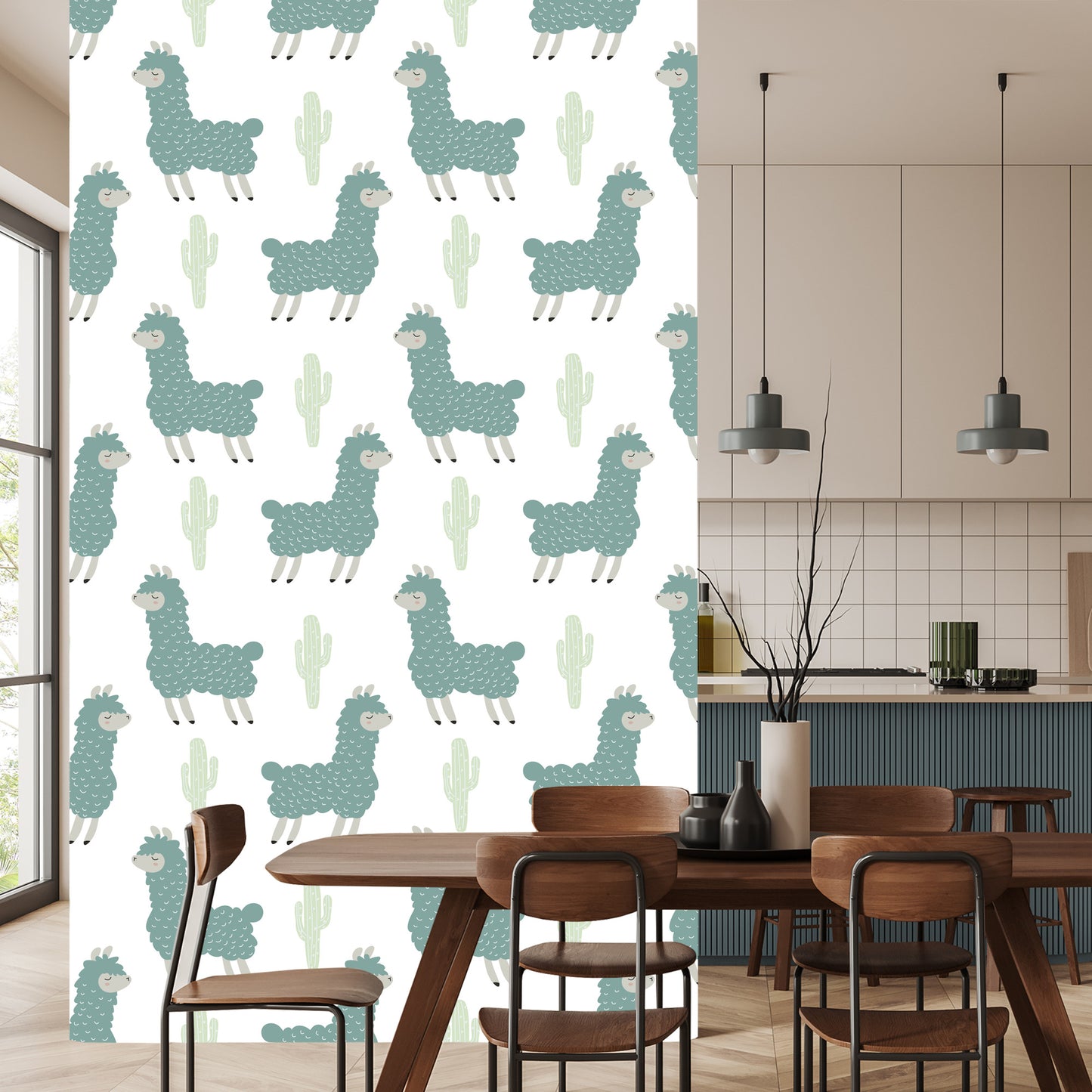 Wallpaper Lama Cacti Nature Children's Room