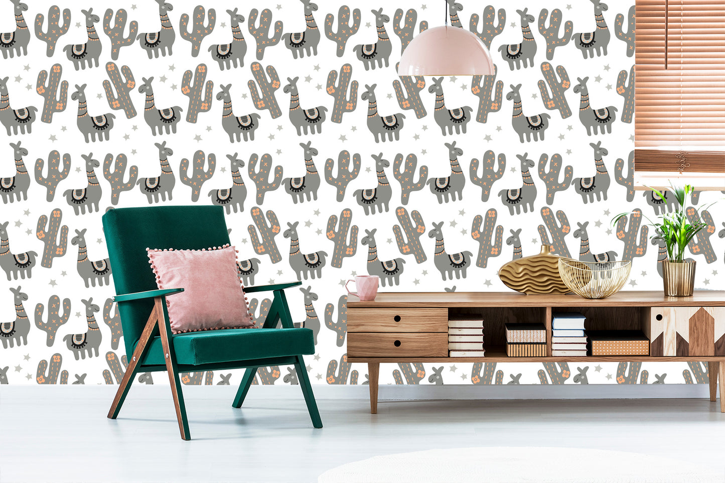 Wallpaper Nature Children's Room With Llamas