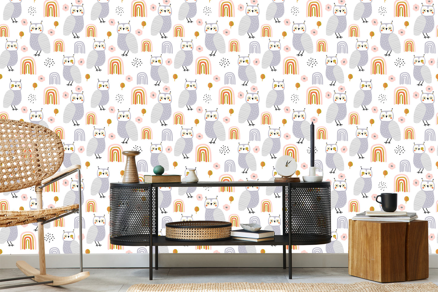 Wallpaper Owls Flowers Leaves