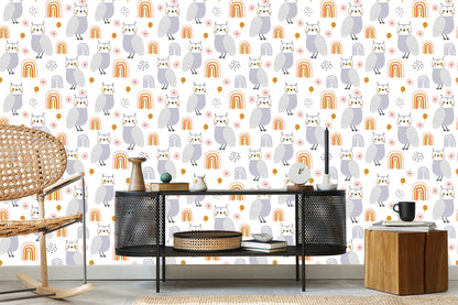 Wallpaper Owls Flowers Leaves