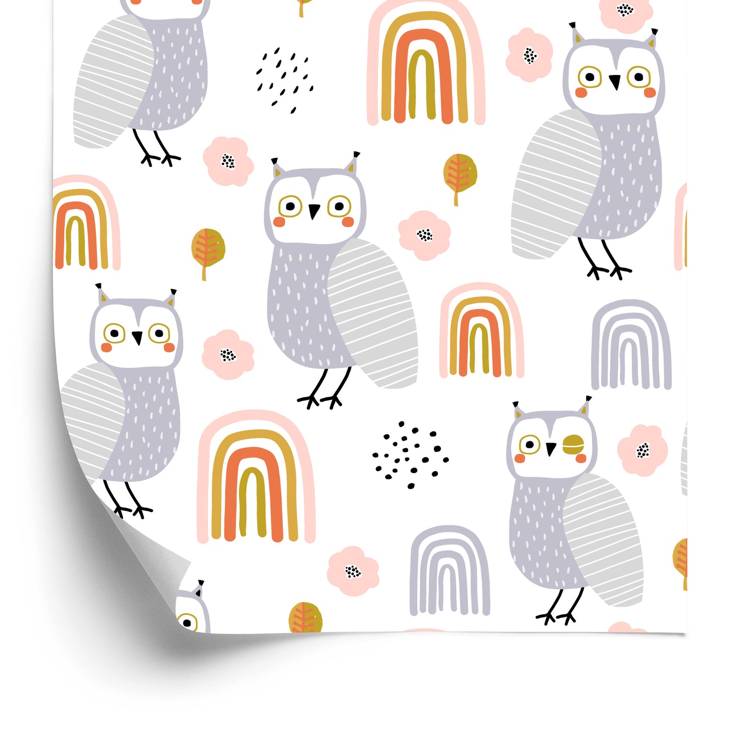 Wallpaper Owls Flowers Leaves
