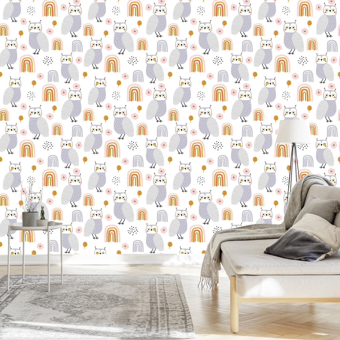 Wallpaper Owls Flowers Leaves