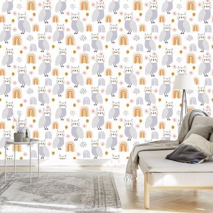 Wallpaper Owls Flowers Leaves