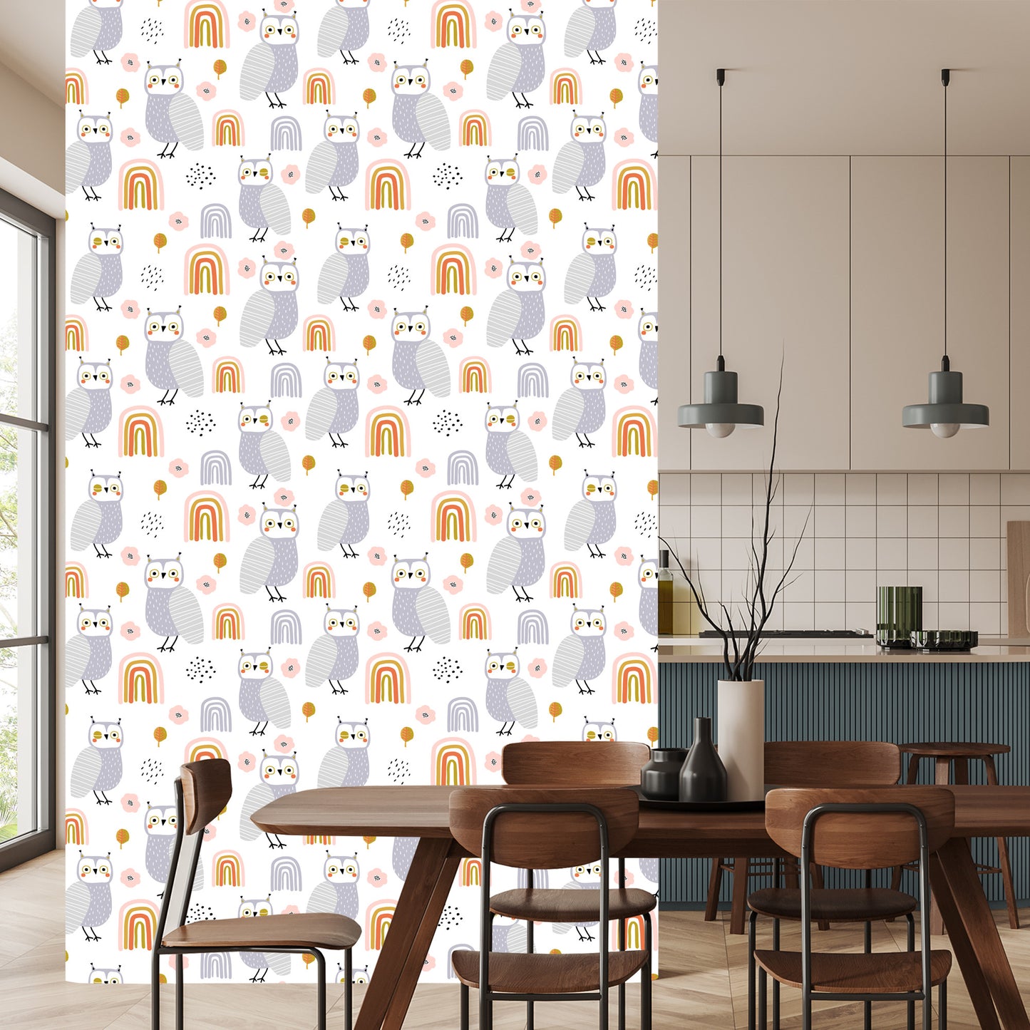 Wallpaper Owls Flowers Leaves