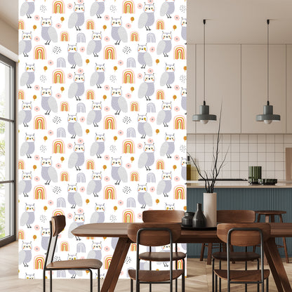 Wallpaper Owls Flowers Leaves