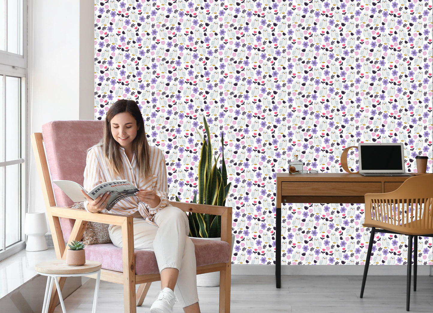 Wallpaper Owls With Flowers In The Background
