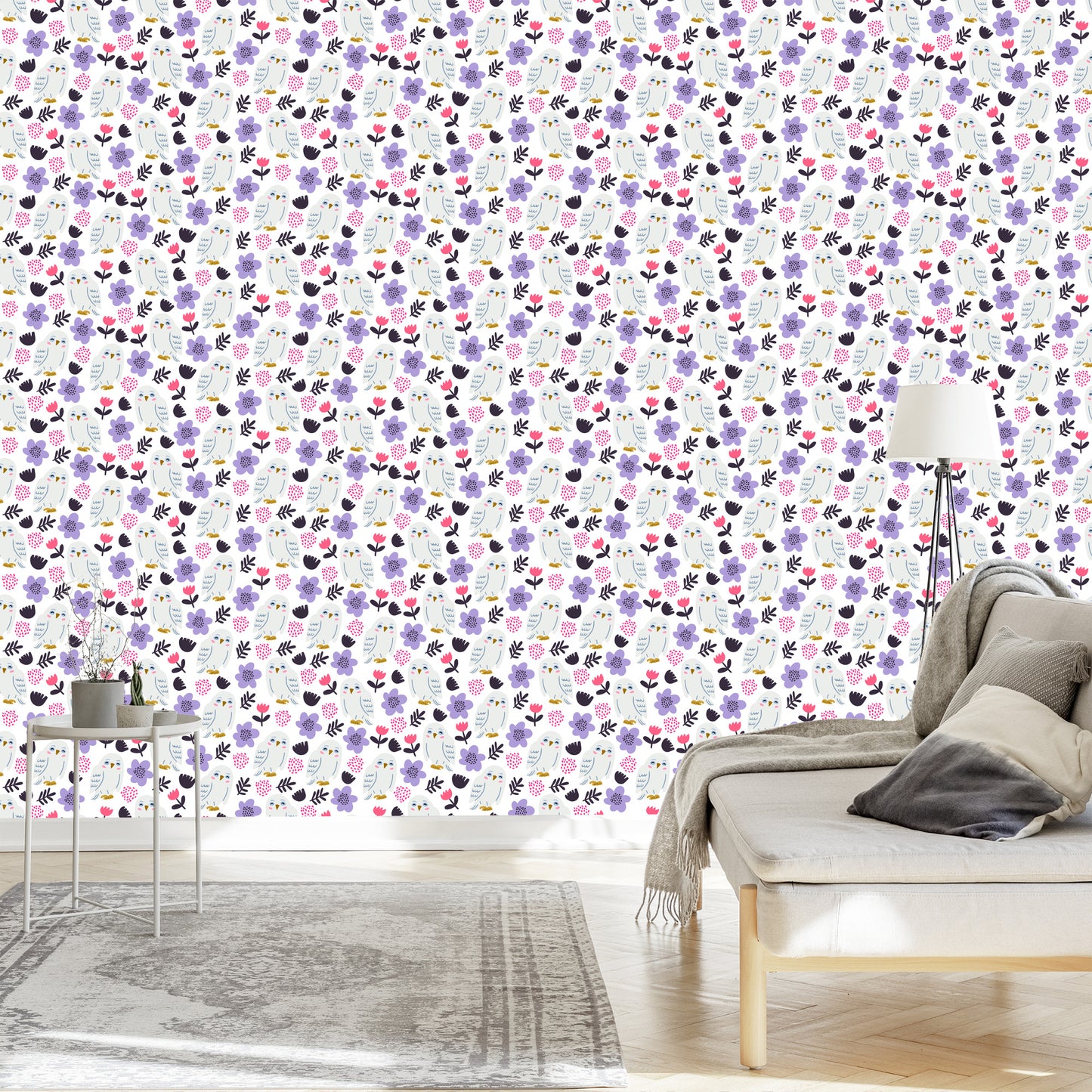 Wallpaper Owls With Flowers In The Background
