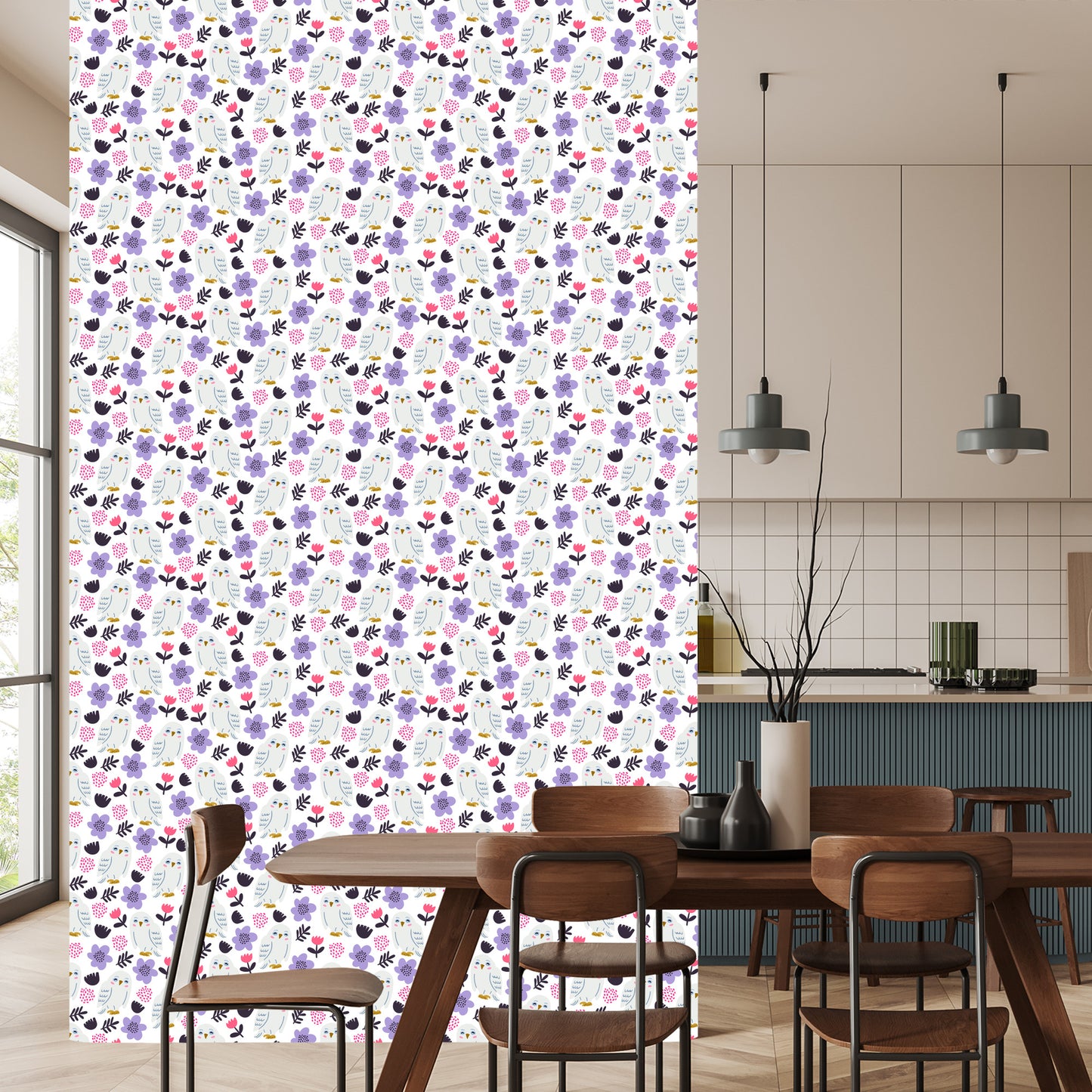 Wallpaper Owls With Flowers In The Background
