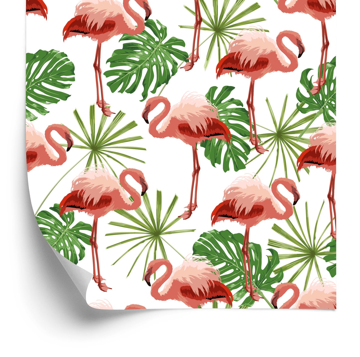 Wallpaper In Flamingos Leaves In Green Nature Bedroom