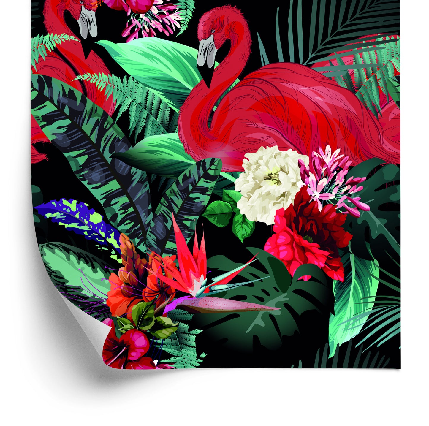 Wallpaper Flamingos Flowers Leaves Bedroom