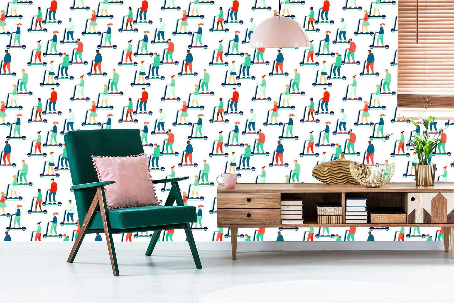 Wallpaper Cheerful People On Scooters