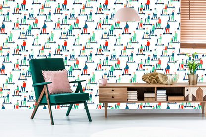 Wallpaper Cheerful People On Scooters