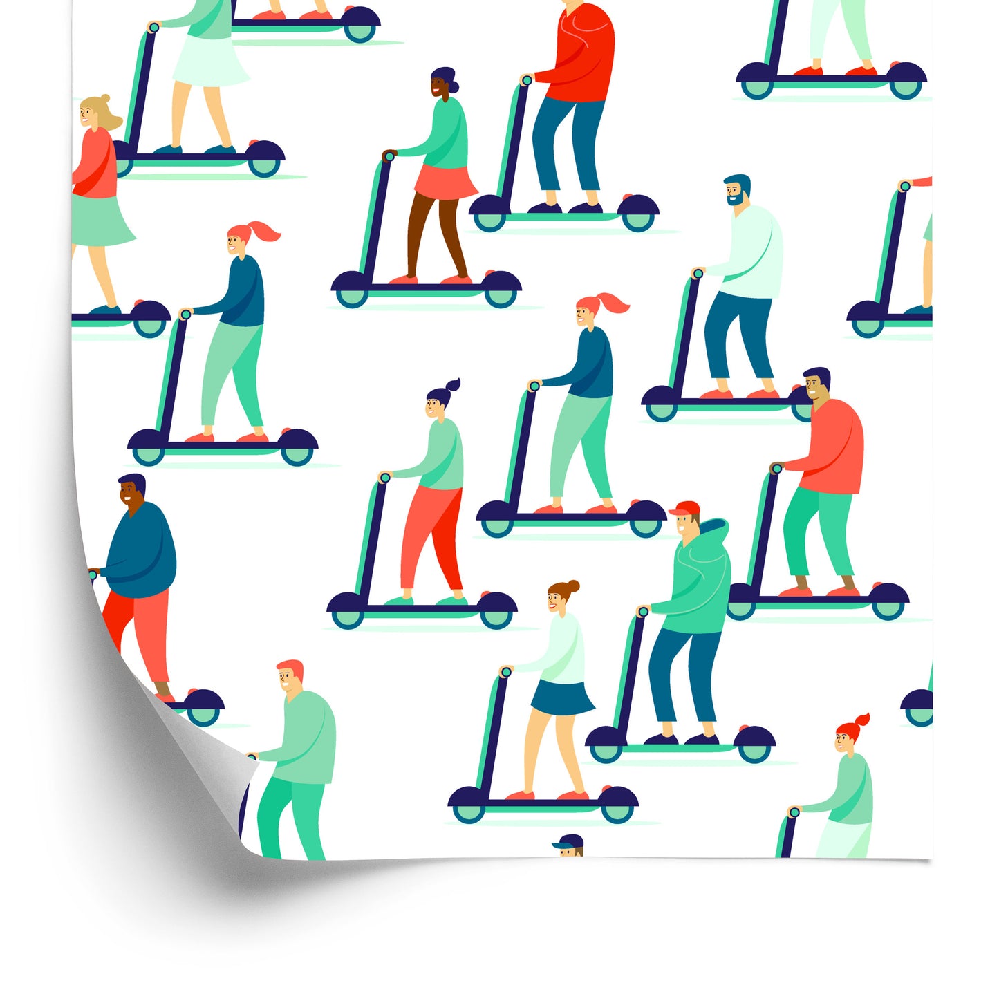 Wallpaper Cheerful People On Scooters