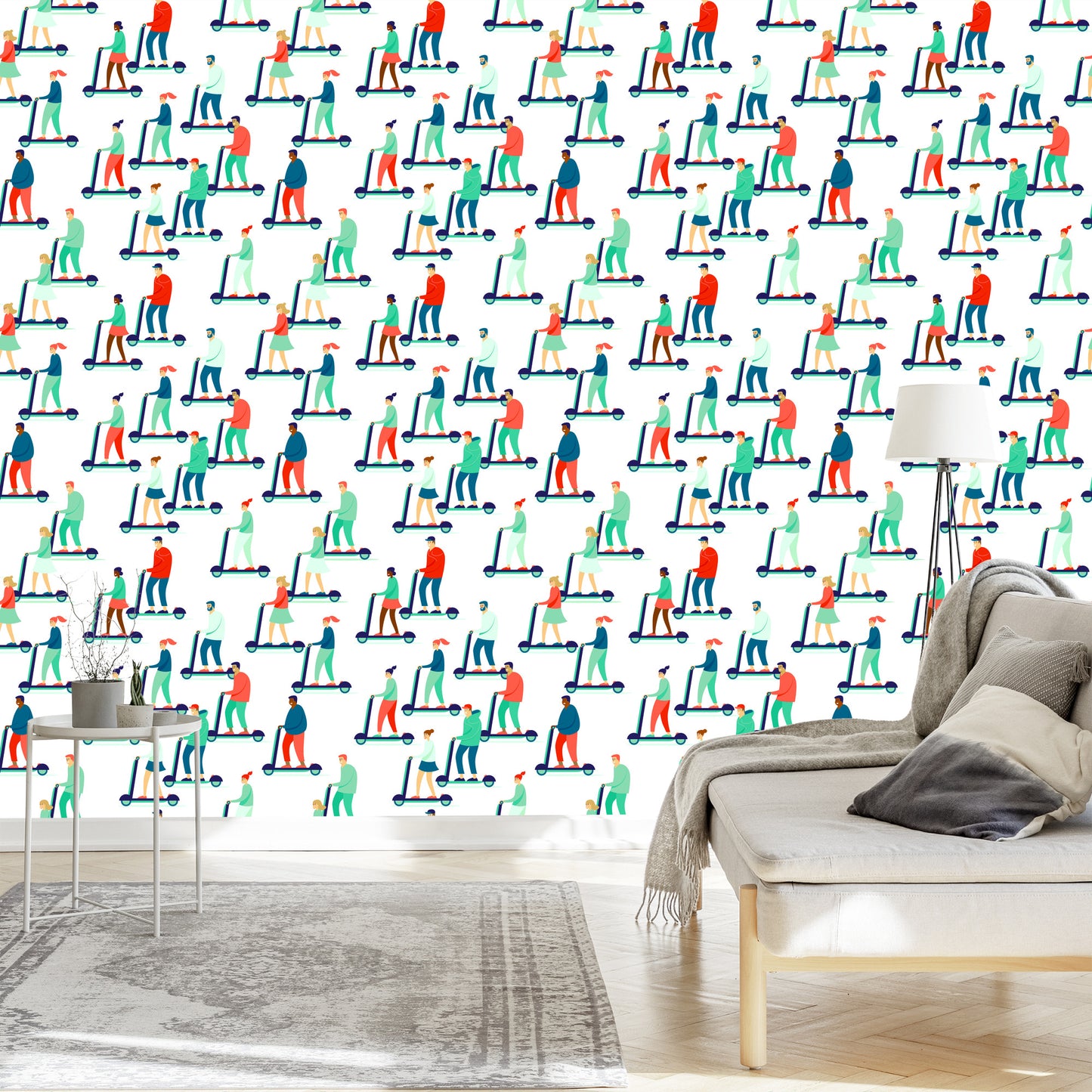 Wallpaper Cheerful People On Scooters