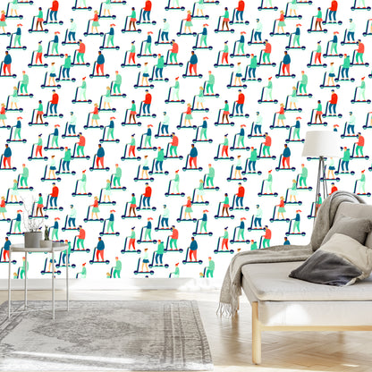 Wallpaper Cheerful People On Scooters