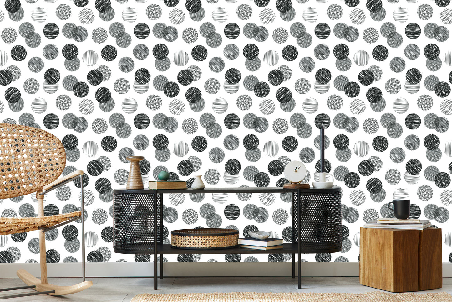 Wallpaper Hand Drawn Gray Big Polka Dots