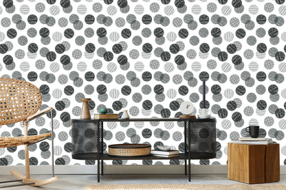 Wallpaper Hand Drawn Gray Big Polka Dots