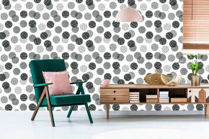 Wallpaper Hand Drawn Gray Big Polka Dots