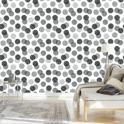 Wallpaper Hand Drawn Gray Big Polka Dots