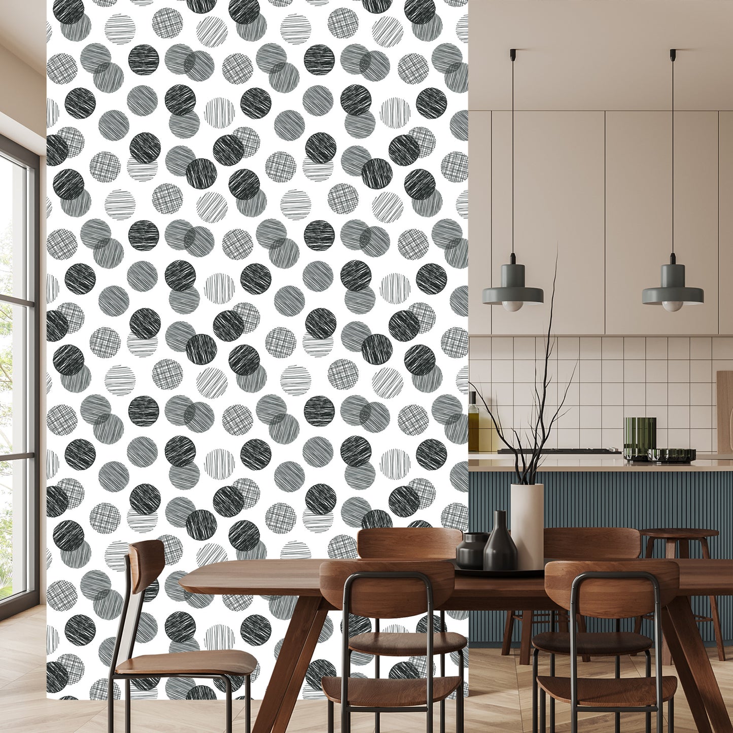 Wallpaper Hand Drawn Gray Big Polka Dots