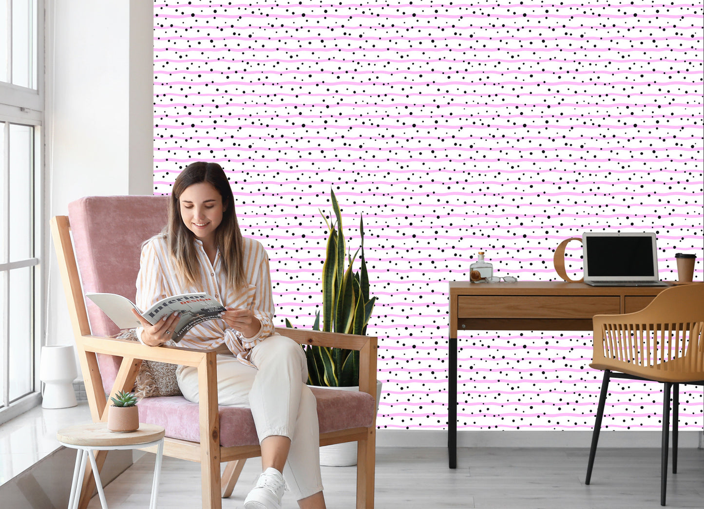 Wallpaper Polka Dots And Pink Stripes