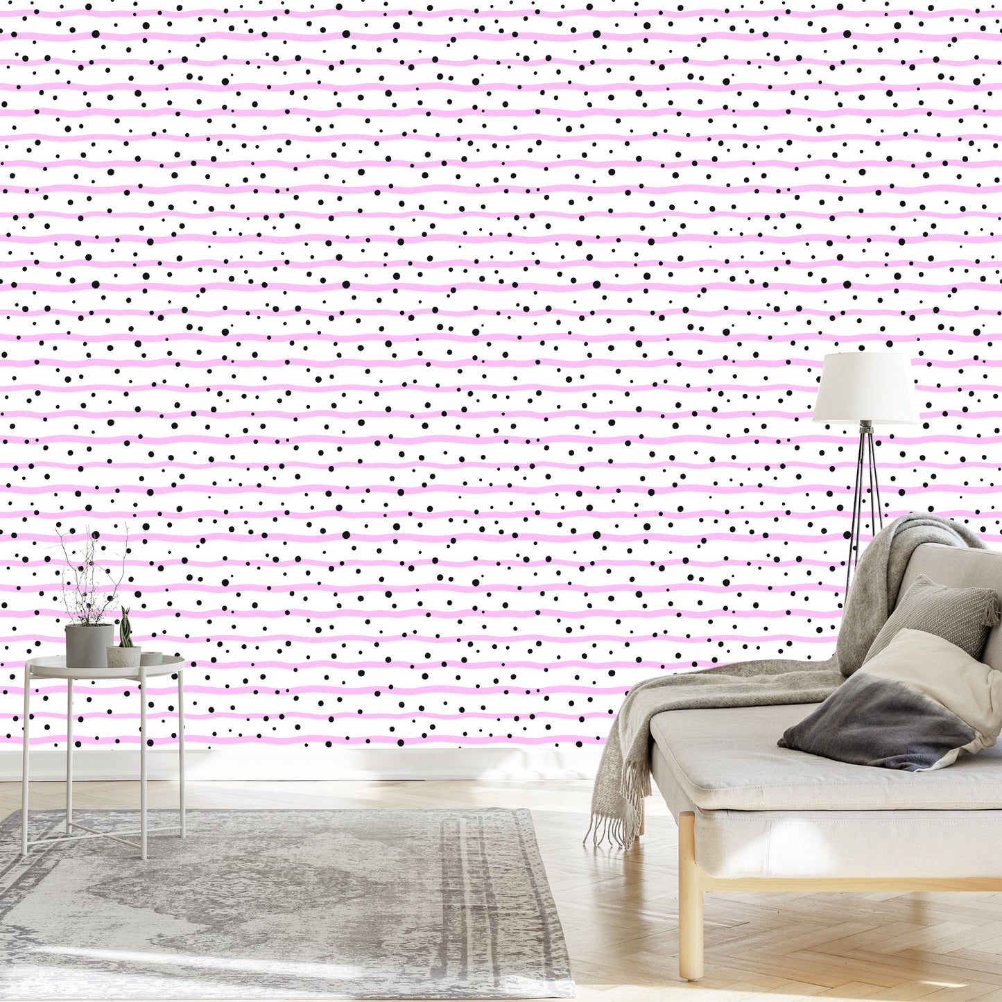 Wallpaper Polka Dots And Pink Stripes