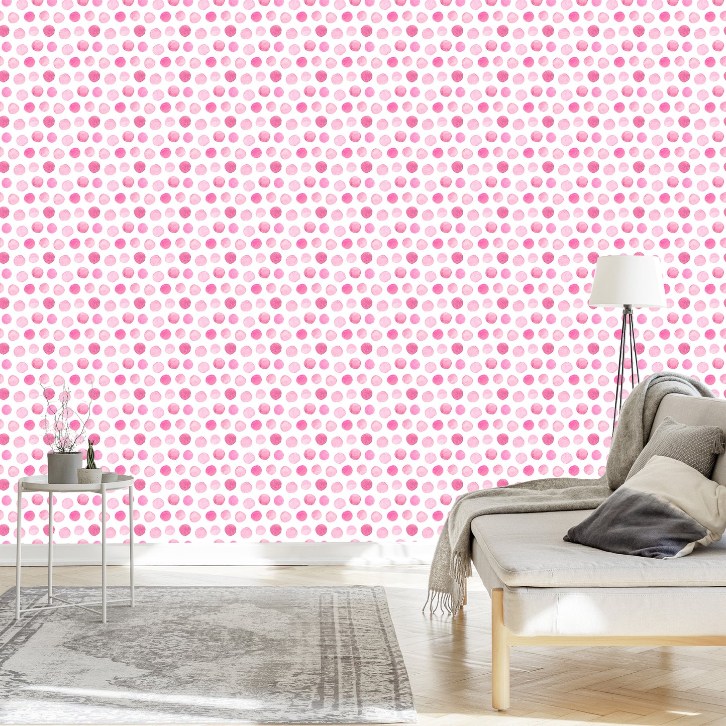 Wallpaper Watercolor Pink Polka Dots