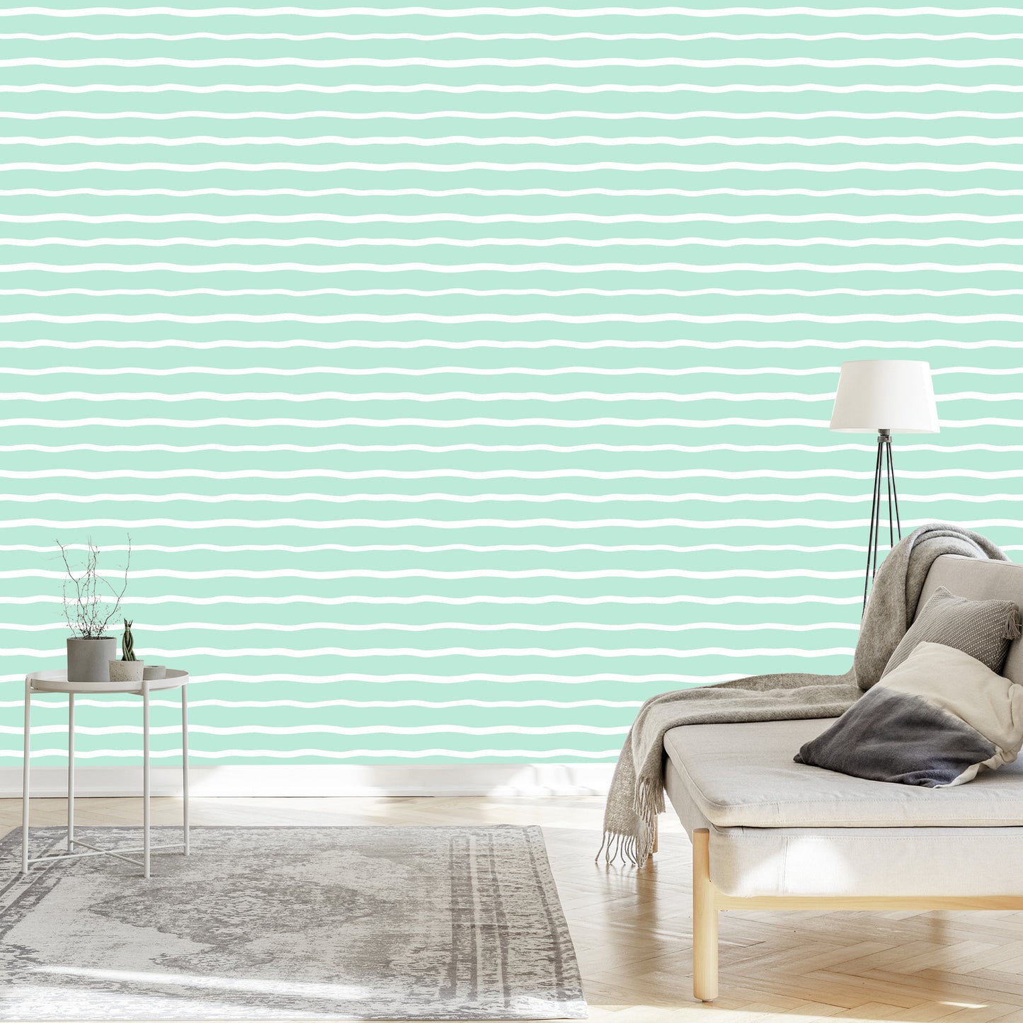 Wallpaper White Stripes On Mint Green Background
