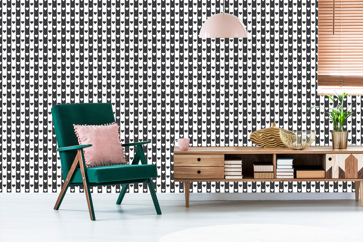 Wallpaper Black And White Stripes And Hearts