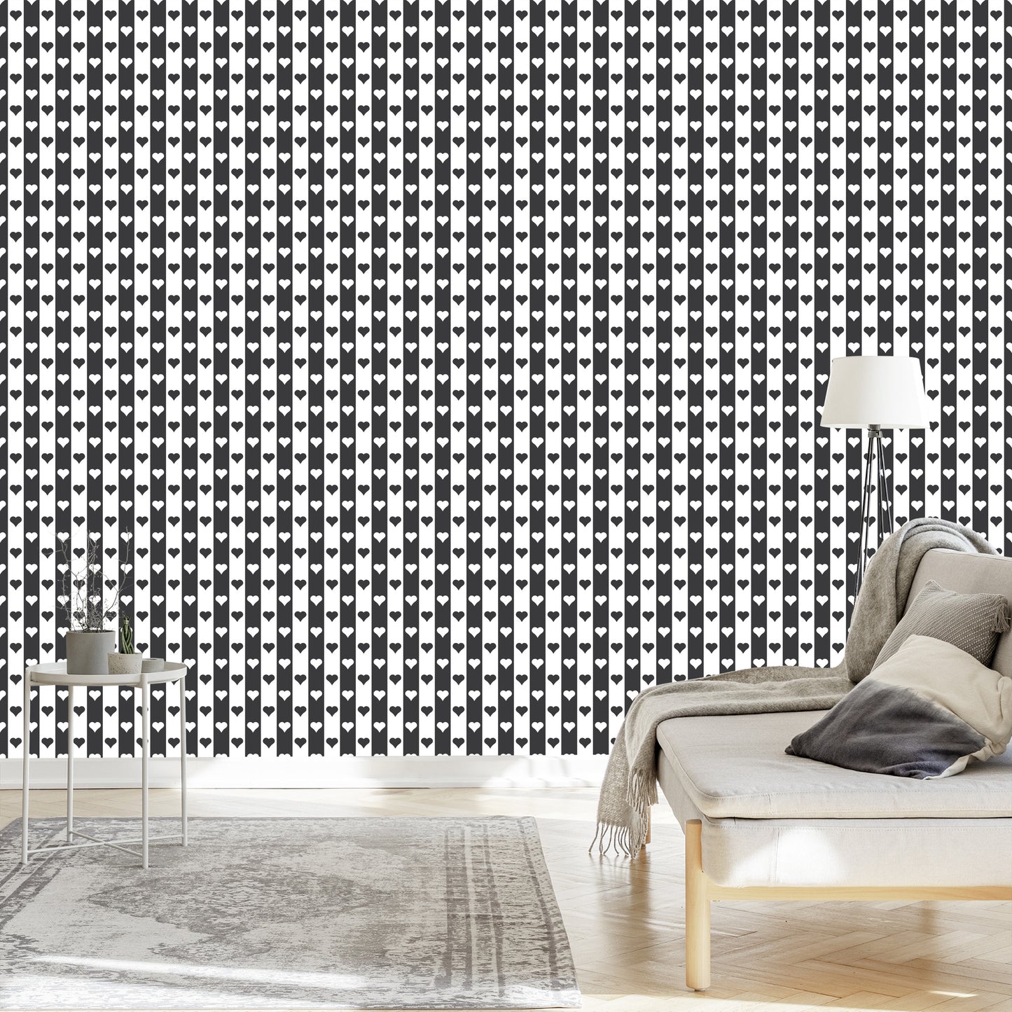 Wallpaper Black And White Stripes And Hearts