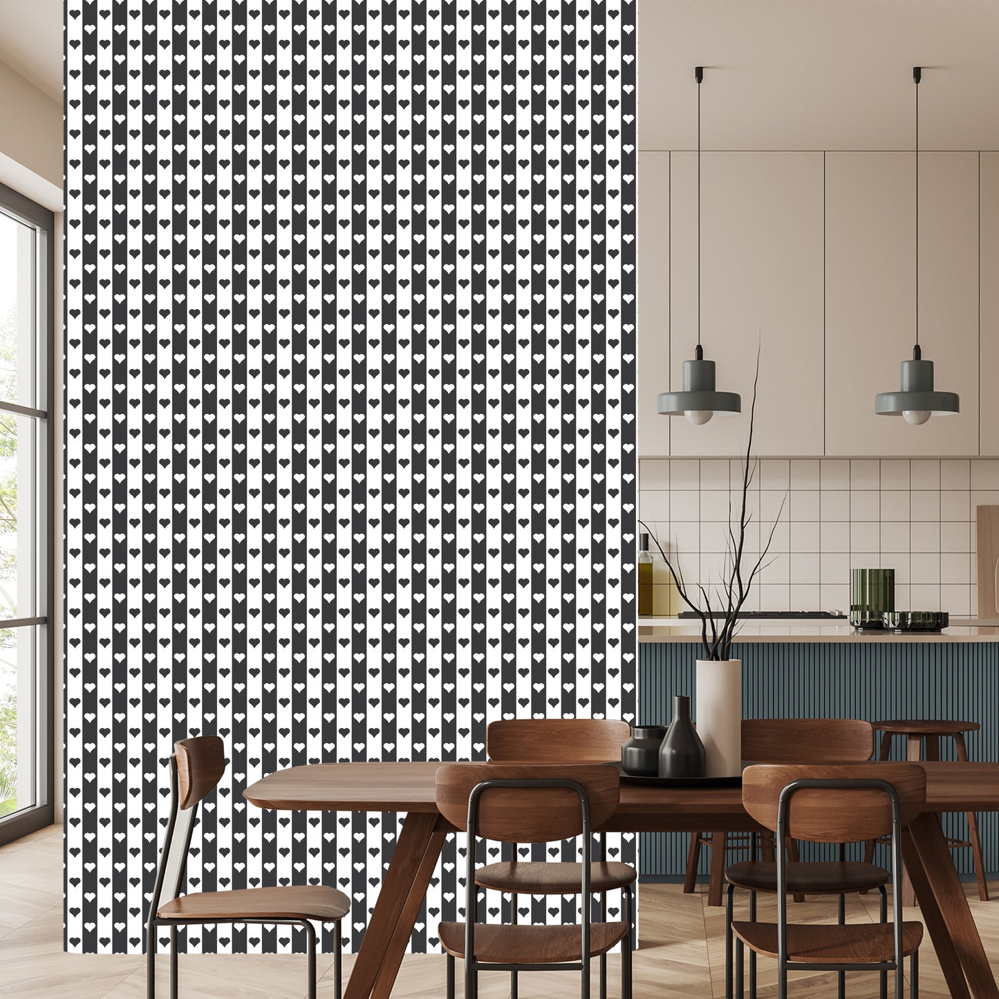 Wallpaper Black And White Stripes And Hearts