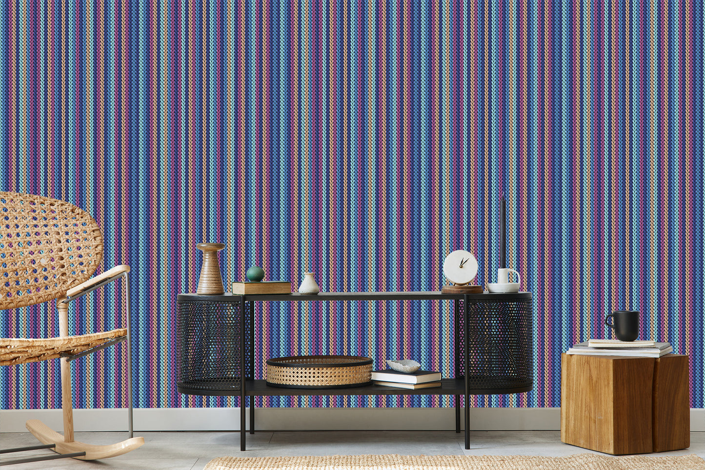 Wallpaper Wall With Colorful Vertical Stripes For The Living Room