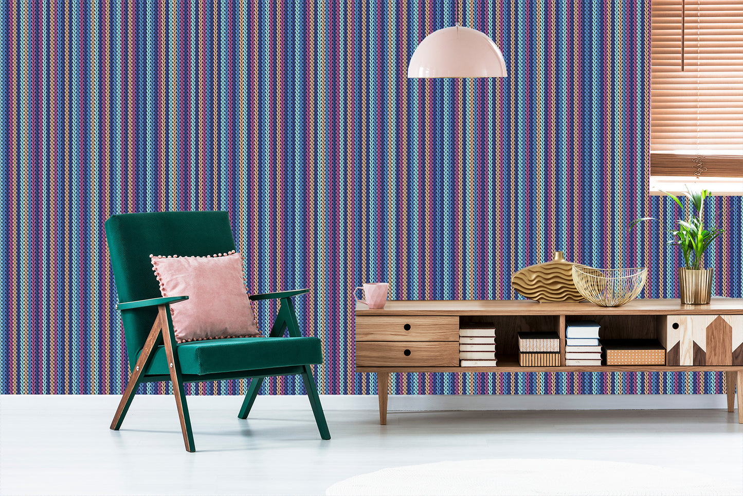 Wallpaper Wall With Colorful Vertical Stripes For The Living Room
