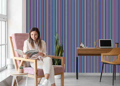 Wallpaper Wall With Colorful Vertical Stripes For The Living Room