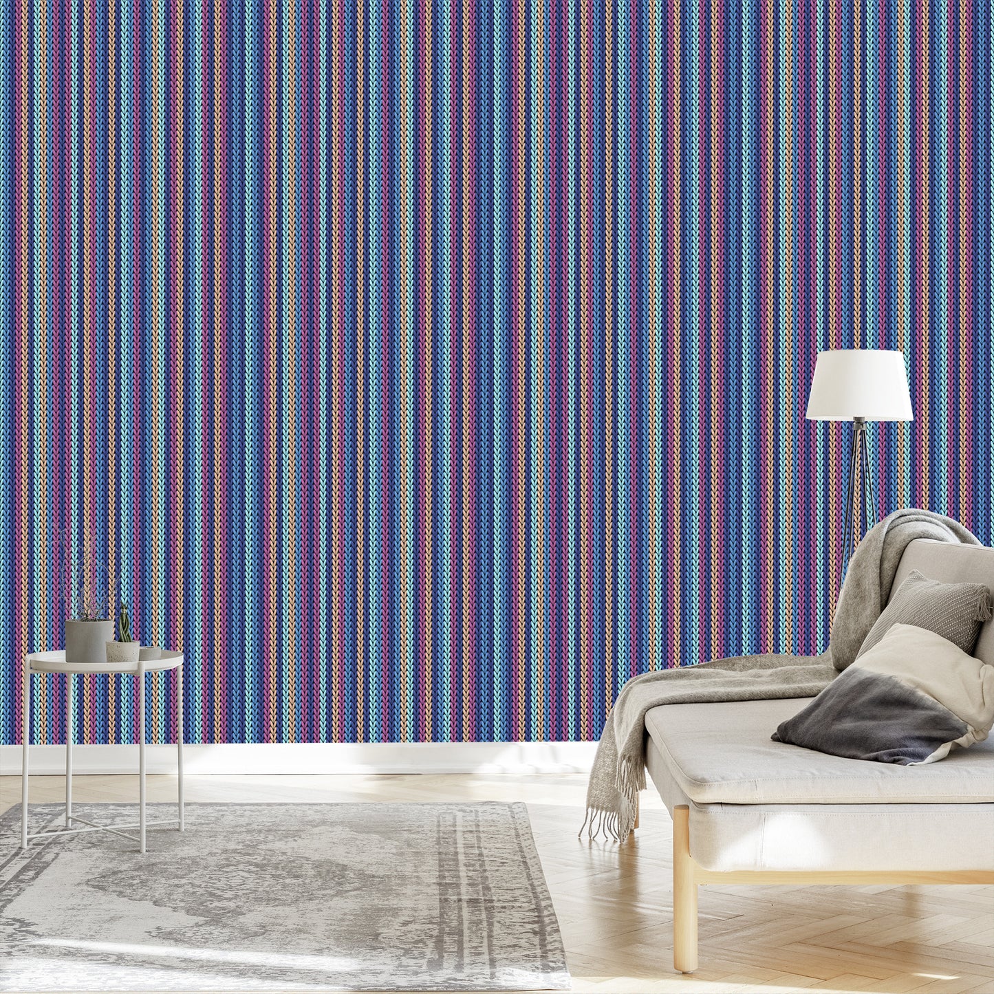 Wallpaper Wall With Colorful Vertical Stripes For The Living Room