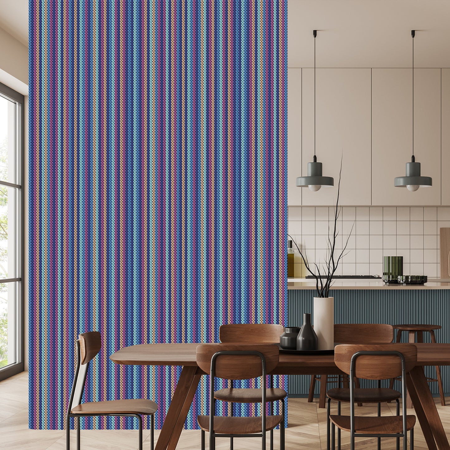Wallpaper Wall With Colorful Vertical Stripes For The Living Room