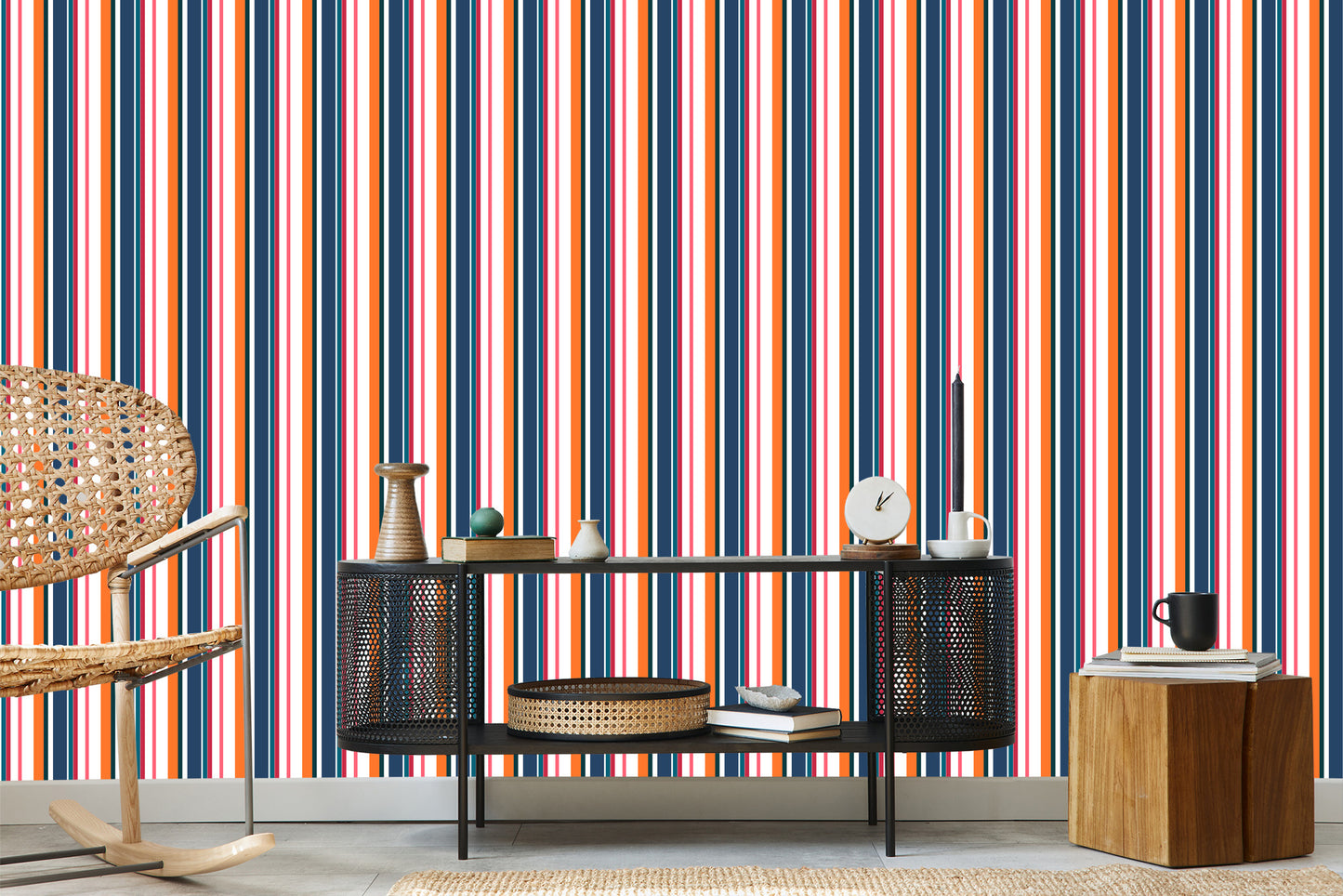 Wallpaper In Colorful Vertical Bars Dining Living Room