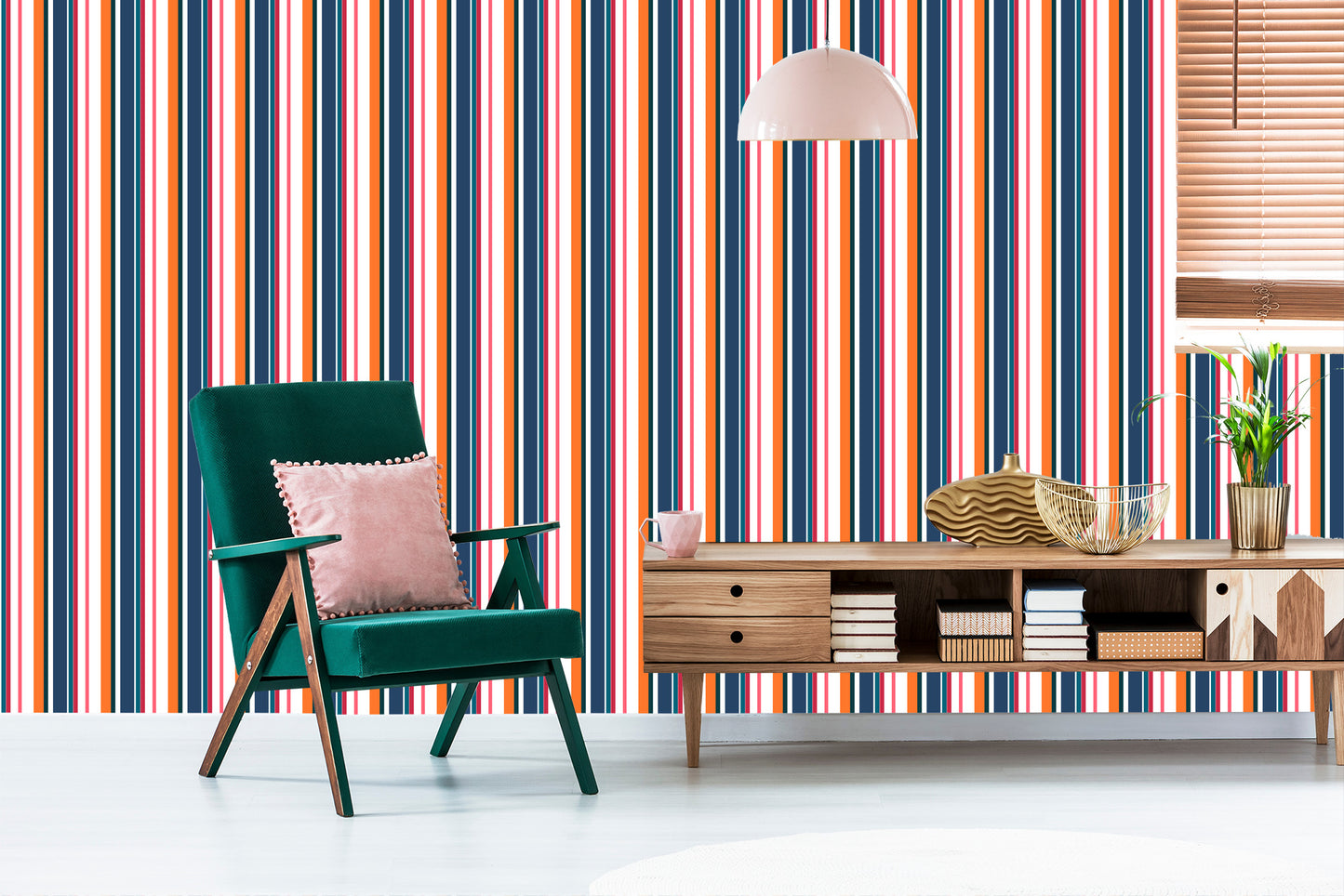 Wallpaper In Colorful Vertical Bars Dining Living Room