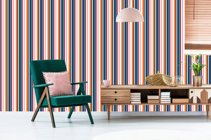Wallpaper In Colorful Vertical Bars Dining Living Room
